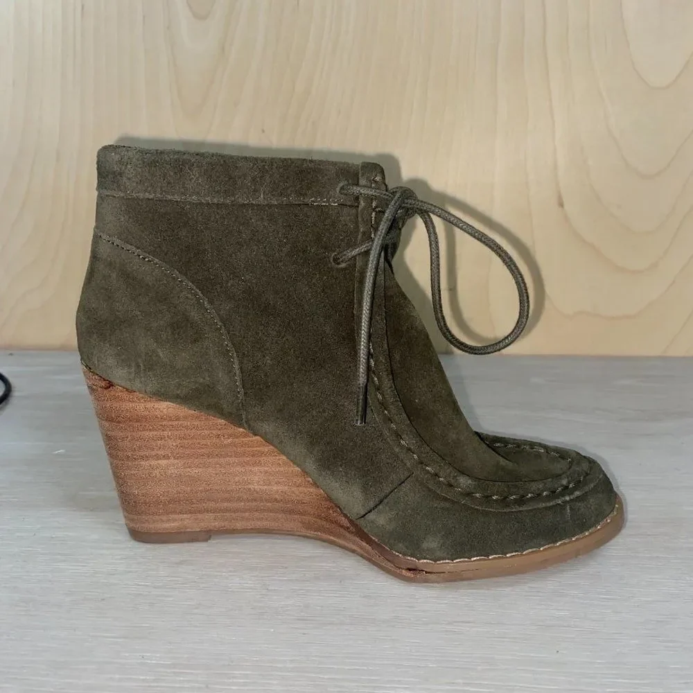 Lucky Brand Ysabel Moss‎ Green Lace Up Wedge 5.5